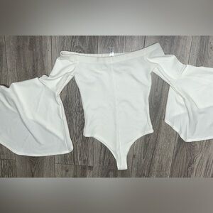 off the shoulder white body suit